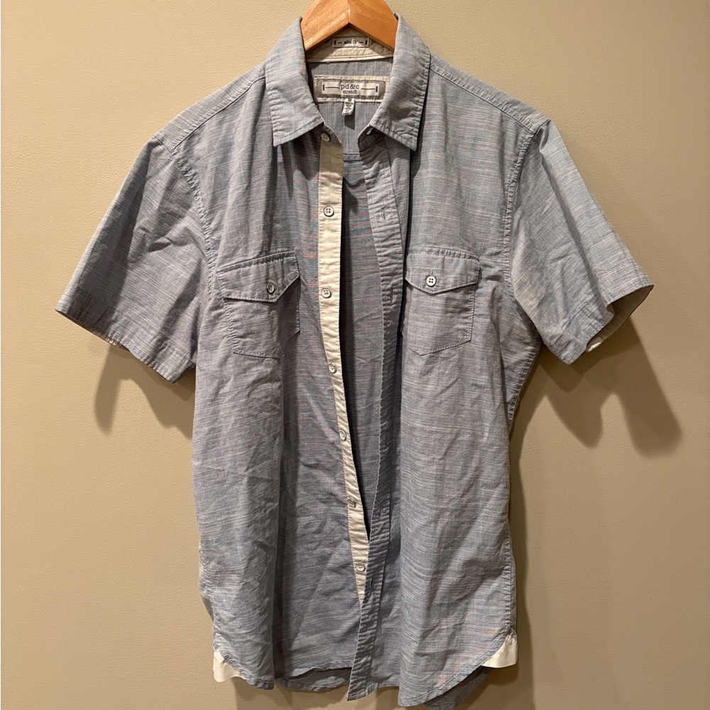 PD&C Light Blue Casual Button Down Shirt Size Medium Slim Fit
